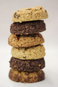 Mixed package of famous salty oatmeal cookies with raisins chocolate and chocolate chunks with pecans.