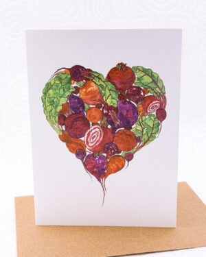 Gift card with heart shaped by beets